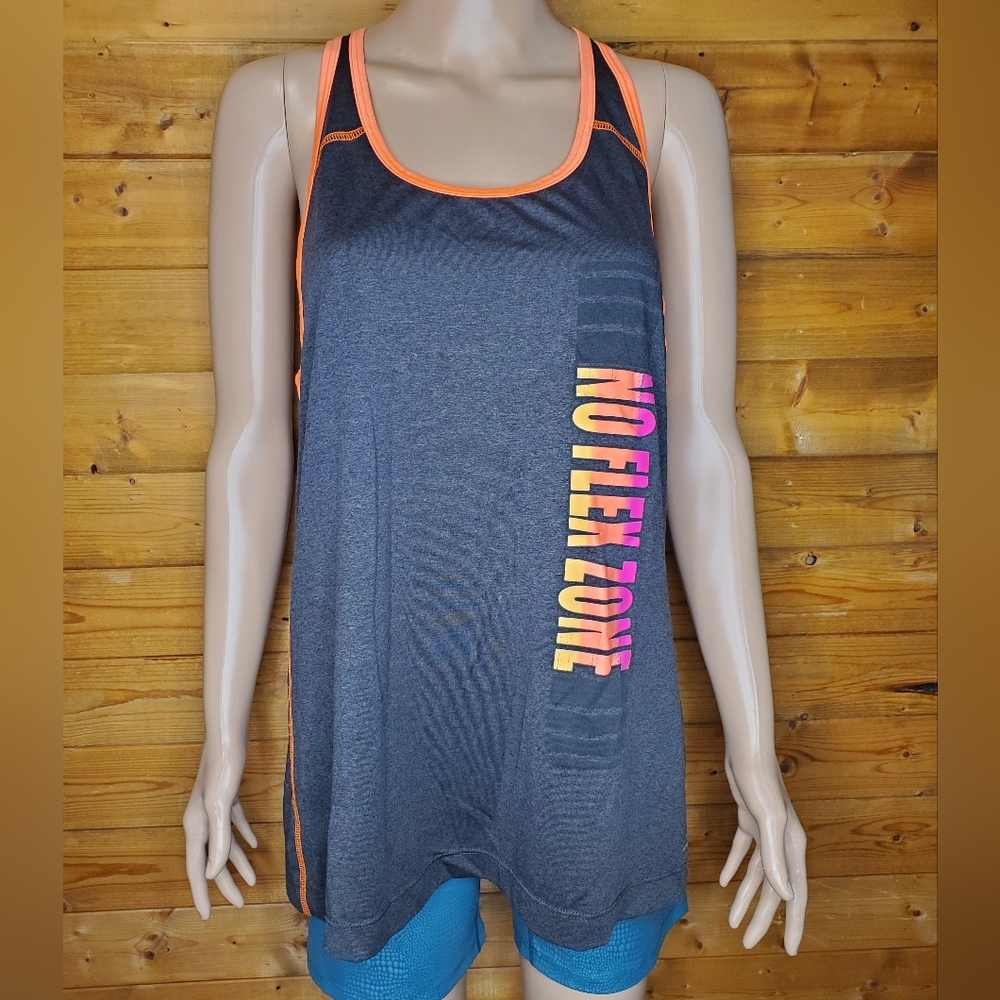 ❤️3/$15 bcg Racerback black with neon orange tank top athletic scoop neck Siz…